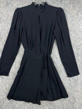 Reformation Ottessa Black Wrap Mini Dress Sz S Long Sleeve